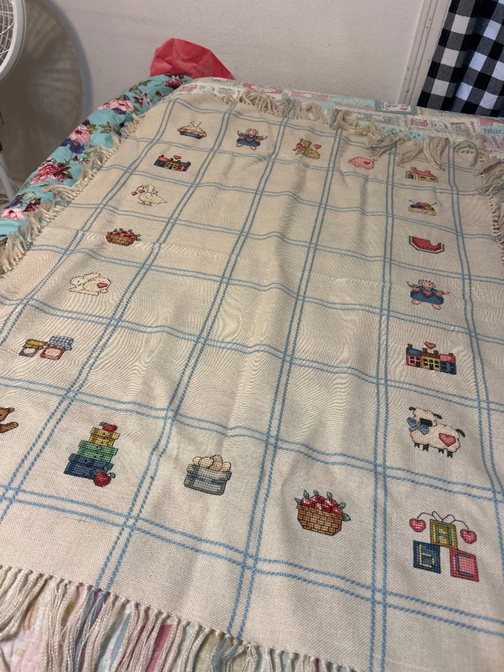 Vintage 33”x46”  Cross-stitched tablecloth